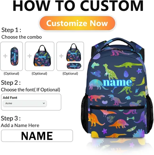 Vista 3 de Mochila escolar para niños y niñas, mochila de dinosaurio de 16 pulgadas para niños y estudiantes, mochilas escolares de gran capacidad para niños