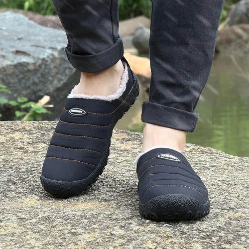 Vista 5 de UBFEN - Pantuflas cálidas de invierno para hombre y mujer con forro de felpa mullida, zapatos de casa con suela de goma antideslizante