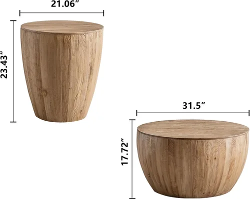 Vista 34 de Mesa auxiliar moderna de madera rústica de 2 niveles, mesas de noche compactas para sala de estar, mesita de noche rectangular minimalista