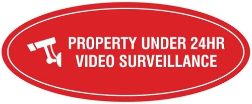 Vista 33 de Cartel de vigilancia oval PROPERTY UNDER 24HR - Negro - Pequeño (1 paquete)