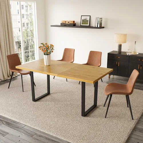 Vista 42 de ZckyCine Conjunto moderno de mesa de comedor de 5 piezas con mesa rectangular de madera y 4 sillas tapizadas en cuero, capacidad para 4 personas