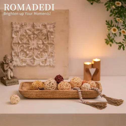 Vista 12 de Cuencos decorativos Romadedi para la decoración del hogar, cuenco de masa de madera para decoración, cuenco grande de madera de 16" para centros
