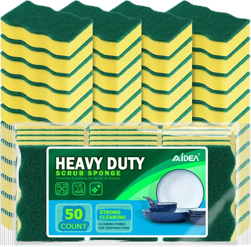 Vista 8 de AIDEA Esponjas de cocina, paquete de 50 esponjas de platos resistentes, esponja de limpieza para el hogar y la cocina, suministros de limpieza sin