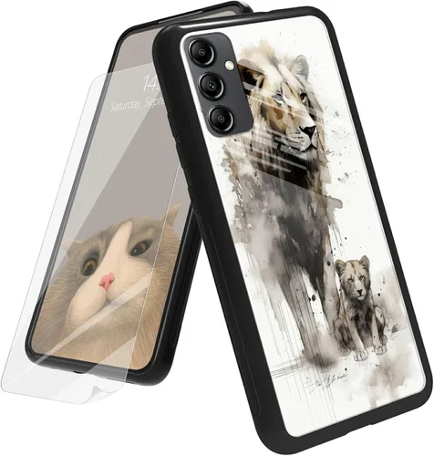 Vista 101 de Funda para Samsung Galaxy A12 5G con protector de pantalla, parte trasera de vidrio templado + TPU de silicona suave que absorbe los golpes