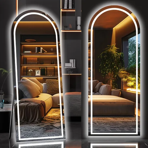 Vista 18 de Hasipu Espejo de Cuerpo Completo de 55" X 18" con Luces, Espejo LED de Arco con Marco Negro de Cuerpo Completo y 3 Temperaturas de Color y Brillo