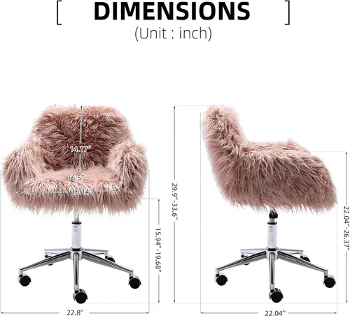 Vista 2 de Silla de escritorio de piel sintética con ruedas, moderna silla de tocador de maquillaje peluda para niñas y mujeres, sillas de escritorio tapizadas