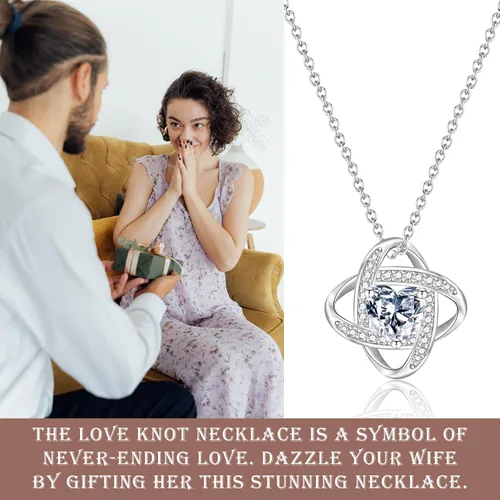 Vista 6 de EPIRORA Collar con dije de nudo de amor de plata de ley con circonita cúbica para mujer, graduación, cumpleaños, Navidad, regalos