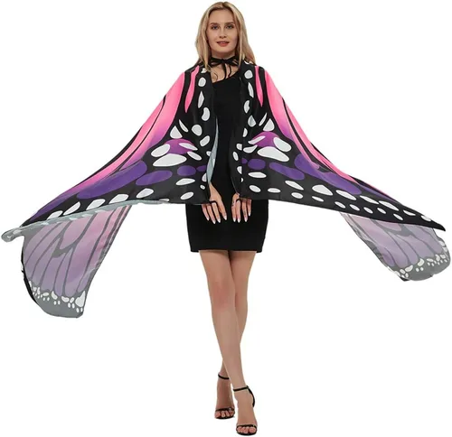 Vista 2 de Capa de alas de mariposa de Halloween para mujer, disfraz de mariposa de Halloween con diadema de antenas