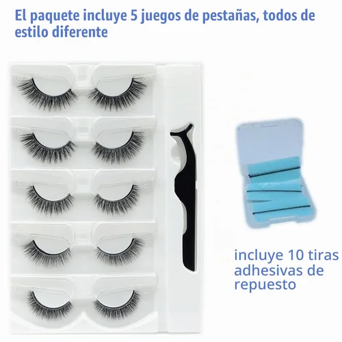 Vista 6 de Pestañas autoadhesivas reutilizables, no necesita pegamento ni delineador de ojos, fáciles de aplicar, pestañas postizas estables y antideslizantes