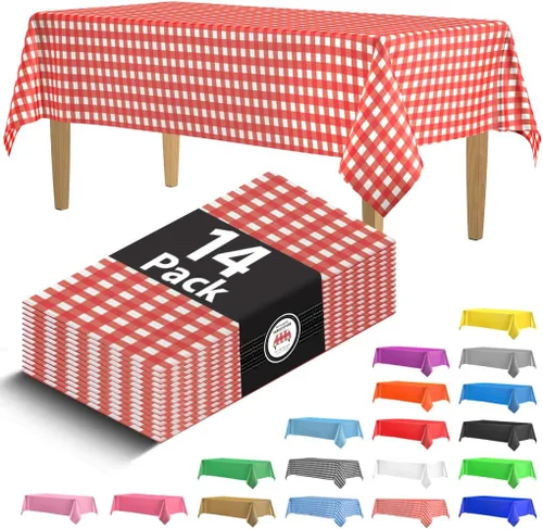 Vista 38 de Paquete de 14 manteles de plástico desechables rectangulares negros de 54 x 108 pulgadas - Cubiertas decorativas lisas para fiestas, bodas