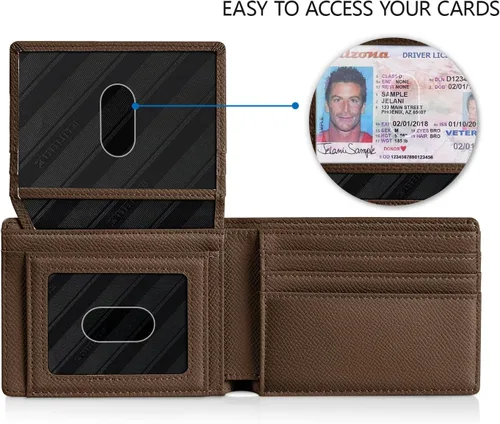 Vista 2 de RUNBOX Carteras de los hombres Slim Rfid Leather 2 ID ventana con caja de regalo, Palm-café