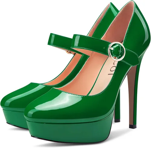 Vista 4 de Aachcol Zapatos de tacón alto para mujer estilo Mary Jane con puntera redonda correa al tobillo tacón alto zapatos de vestir para fiestas bodas