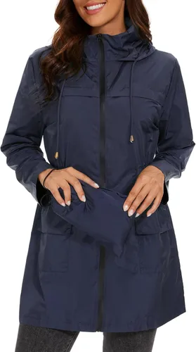 Vista 2 de Century Star Chaquetas de lluvia para mujer, impermeables, ligeras, cortavientos, con capucha, plegables