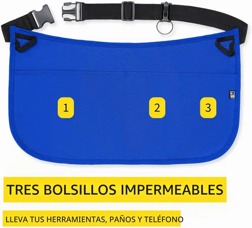 Vista 2 de Delantal de limpieza profesional impermeable de 3 bolsillos. Hecho para limpiadores profesionales. Como un carrito de limpieza alrededor de tu