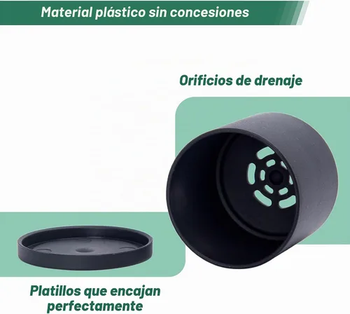 Vista 4 de D'vine Dev Paquete de 10 macetas de plástico para plantas, maceta cilíndrica para suculentas de interior de 6.5/6/5.5/4.5/4/3.5/3/2.5/2 pulgadas