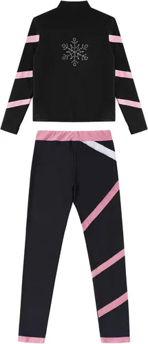 Vista 6 de YiZYiF Chándal de gimnasia para niños, 2 piezas, traje de entrenamiento de patinaje artístico, manga larga, cremallera, cuello alto, chaqueta