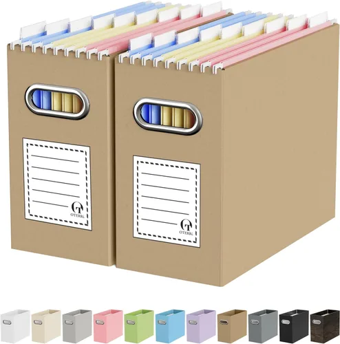 Vista 22 de Oterri Caja Organizadora de Archivos de Cartón para Carpetas Colgantes Tamaño Carta, Caja de Archivos para Escritorio de Computadora, Archivador