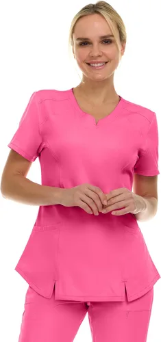 Vista 18 de MediChic Scrubs Top Quirúrgico para Mujer con Cuello en V con Muesca Elástico de Moda con Dos Bolsillos, Tela Flex de Fácil Cuidado Blanco