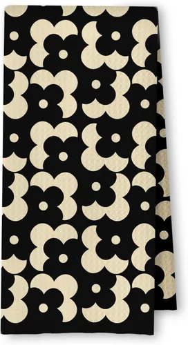 Vista 9 de Toallas de Cocina a Cuadros Neutros Bohemios, Toallas de Cocina y Té a Cuadros Beige y Negro para Decoración de Cocina, Toallas de Mano Retro