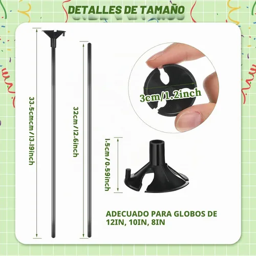 Vista 3 de Chivao 600 palos de globo de plástico con tazas para decoración de fiestas Negro