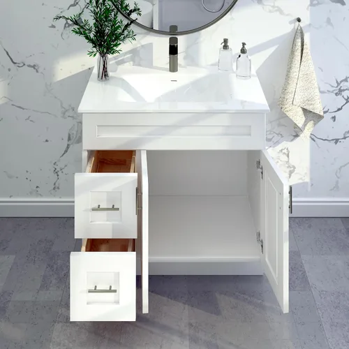Vista 8 de White Shaker - Base para lavabo de baño con cajones de 36 pulgadas, listo para montar