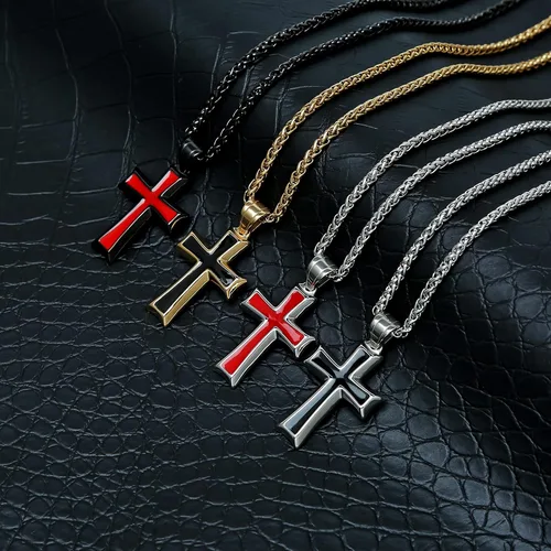 Vista 5 de HZMAN collar con colgante de cruz en acero inoxidable para hombres con cadena