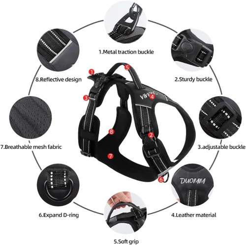 Vista 3 de Arnés para perro sin tirones con asa, chaleco táctico reflectante ajustable para perros medianos y grandes, chaleco acolchado de ajuste cómodo