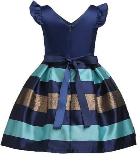 Vista 6 de NSSMWTTC 2-10T - Vestidos de rayas para niñas pequeñas, vestido de fiesta de boda de Navidad