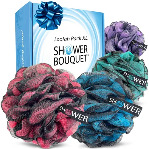 Vista 9 de SHOWER BOUQUET Esponja de baño de lufa XL Swirl-Deep-Deep-4-Pack/ Extra Grande 2.65 oz de malla suave Luffa Loofa Lufa Lufa Puff Set/Exfoliante
