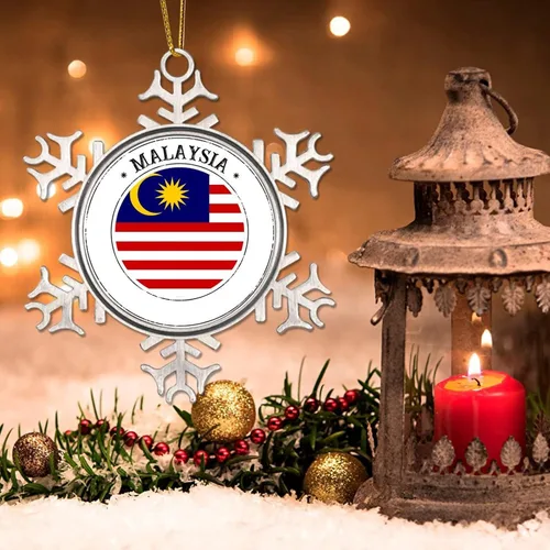 Vista 3 de Bandera de Malasia Adornos de Navidad para niños, bandera nacional, silueta de Malasia, decoraciones de Navidad, regalo de metal copo de nieve