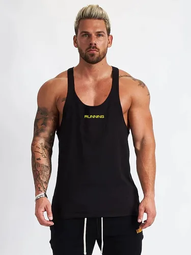 Vista 4 de GORGLITTER Camiseta sin mangas con estampado de letras y espalda en Y, para hombre