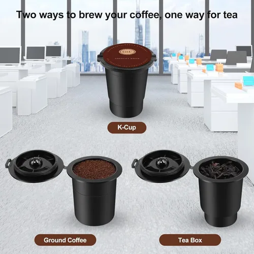 Vista 3 de Cafetera 3 en 1 de una sola porción, cápsula, cafetera molida y tetera, cafetera compacta de preparación rápida con pantalla táctil y depósito