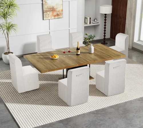 Vista 17 de Juego de mesa de comedor de mármol sintético blanco para 10, juego de mesa de comedor extensible de 11 piezas de 63 a 94 pulgadas con 10 sillas
