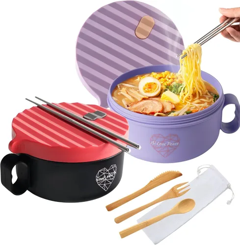 Vista 20 de Tazón de ramen para microondas de 40 onzas, olla de ramen con tapa, regalo de dormitorio universitario, color beige BPA Free