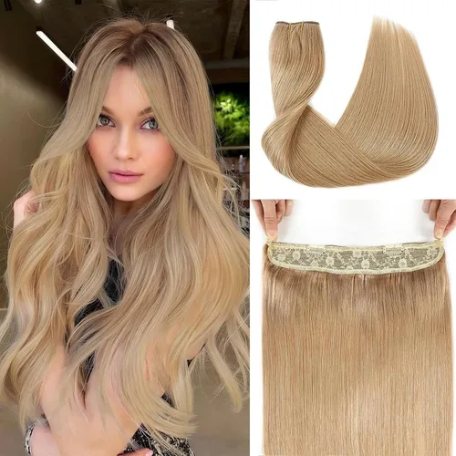 Vista 18 de Tinashe Extensiones de cabello humano real con alambre, lacio, 12 pulgadas, 2.47 onzas, rubio claro, con reflejos rubio dorado, extensiones