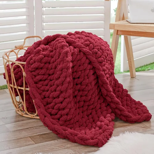 Vista 34 de Bigacogo - Cobija de punto grueso de 40 x 40 pulgadas, de felpilla, 100% tejida a mano, cobija pequeña de punto trenzado suave y grueso, con nudo