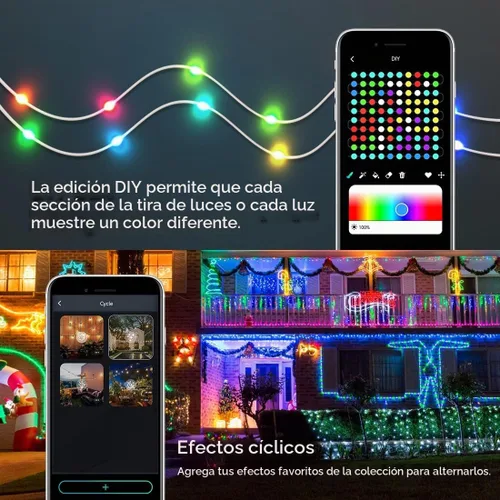 Vista 6 de WS2812B - Guirnalda de luces inteligentes de 33 pies, USB, Bluetooth, con temporizador y control remoto, sincronización de música, modos divertidos