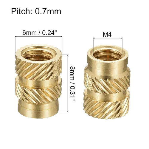 Vista 2 de uxcell Tuercas de inserción moleteadas, 120 piezas M4 x 0.315 in L x 0.236 in OD impresión 3D tuercas de latón roscadas hembra insertos de latón