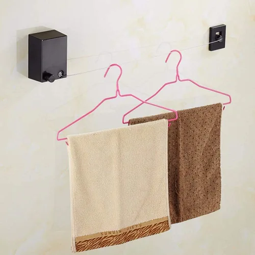 Vista 6 de Youngine Tendedero retráctil para interiores y exteriores, para colgar en la pared, con cuerda de acero de 13.8 pies, colgador de cuerda ajustable