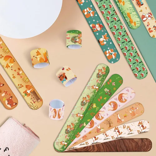 Vista 7 de 48 pulseras de zorros de zorro de bosque, pulseras de dibujos animados de animales del bosque para niños y niñas, suministros de fiesta de bosque