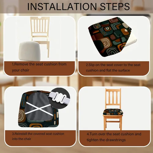 Vista 4 de Fundas de asiento para silla, impermeables, elásticas, estampadas, con lazos elásticos, extraíble, lavable, protector para sillas tapizadas de Negro