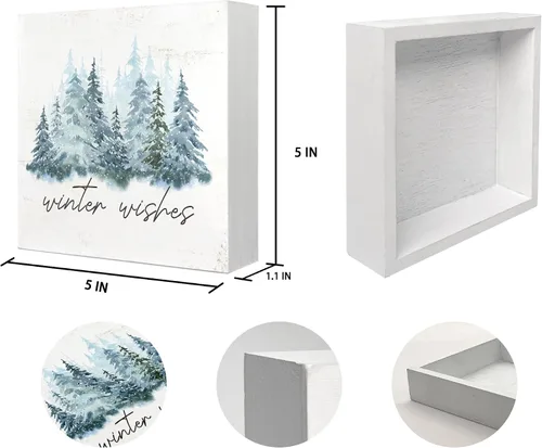 Vista 6 de MTRGDN Decoración de árbol de invierno, letrero de Navidad y decoración de Navidad, placa de bloque de madera rústica para el hogar