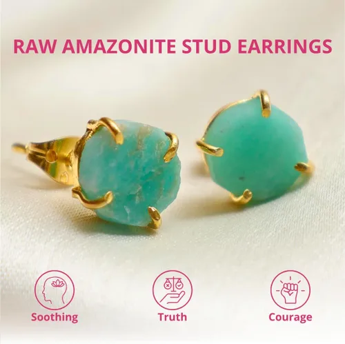 Vista 65 de Gempires Natural Raw Prong Setting Stud Earrings, 8-10 mm Crystals Earring, Handmade Jewelry, Gift for Her