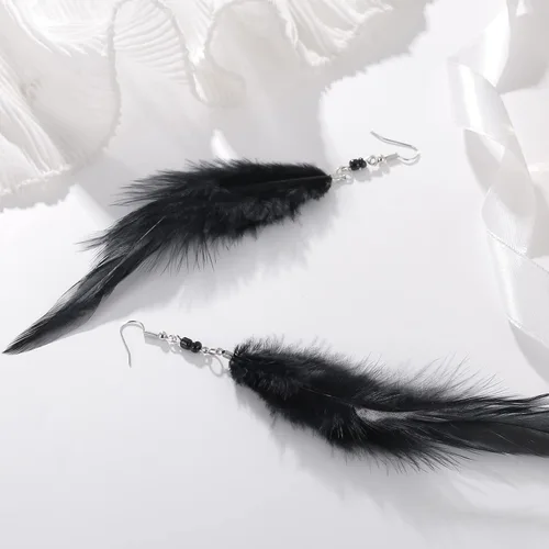Vista 4 de RUOFFETA Aretes largos de plumas para mujer, aretes bohemios bohemios, multicolor, aretes de plumas hechos a mano para mujer