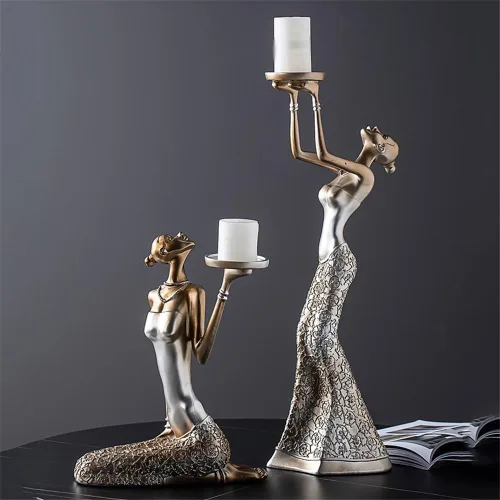 Vista 4 de Portavelas creativos, un par de candelabros creativos, moderno y simple, portavelas para mesa de comedor, decoración del hogar (azul, grande)
