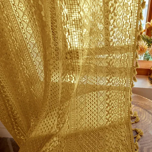 Vista 18 de WAZZIO Cortinas de Encaje, Cortina Boho de Crochet para Dormitorio, Cortinas de Café de Algodón, 45 Pulgadas de Largo, 2 Paneles con Bolsillo