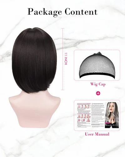 Vista 3 de REECHO peluca corta con flequillo, de cabello sintético, para cosplay, para mujeres Marrón oscuro