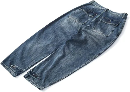 Vista 4 de Pantalones de mezclilla de pierna recta para hombre, holgados, holgados, lavados, desgastados, casuales, vintage, con cremallera, pantalones de moto