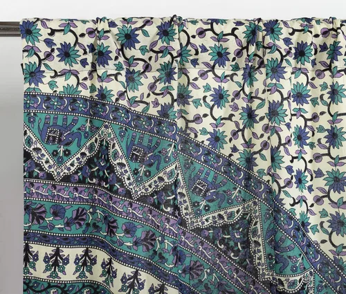Vista 4 de Popular Handicrafts Curtiain - Paneles de cortina con estampado de mandala indio, hippie, bohemio, hermoso elefante, color blanco