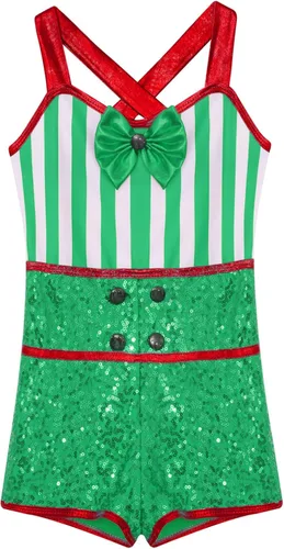 Vista 3 de Disfraz de Navidad con bastón de caramelo para niñas, estampado de rayas, ballet, danza, gimnasia, leotardo ciclista